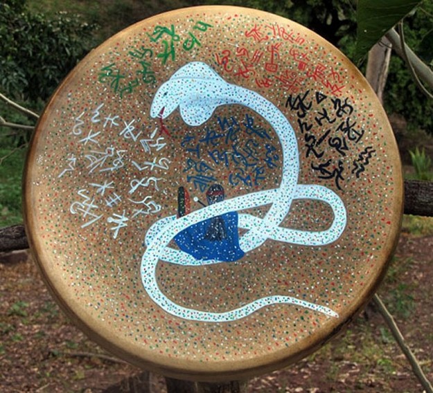 Tambour chamanique peinture Loup Blanc chaman - Chamanisme de l'Origine