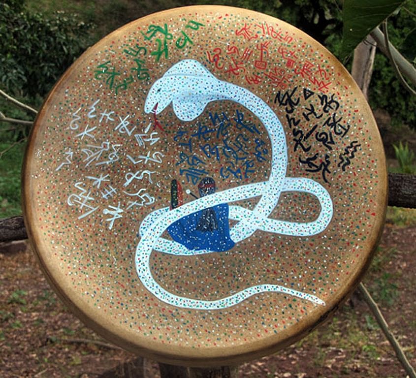 Tambour chamanique peinture Loup Blanc chaman - Chamanisme de l'Origine